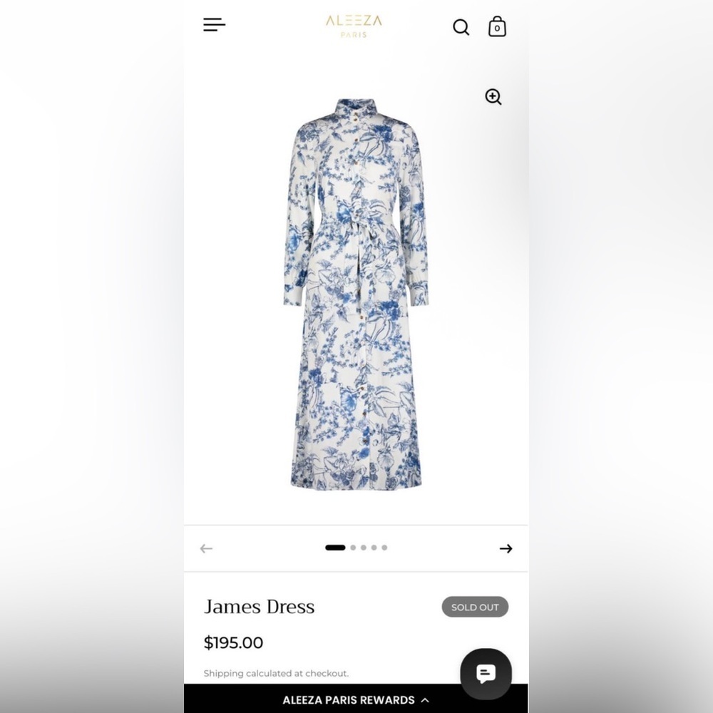 NWT ALEEZA PARIS James Blue Floral Shirt Dress